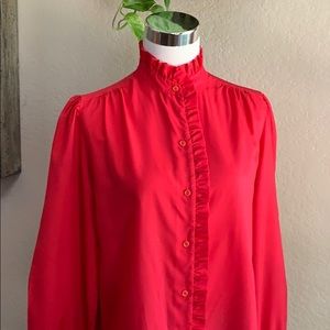 VTG 80s secretary blouse with ruffle collar